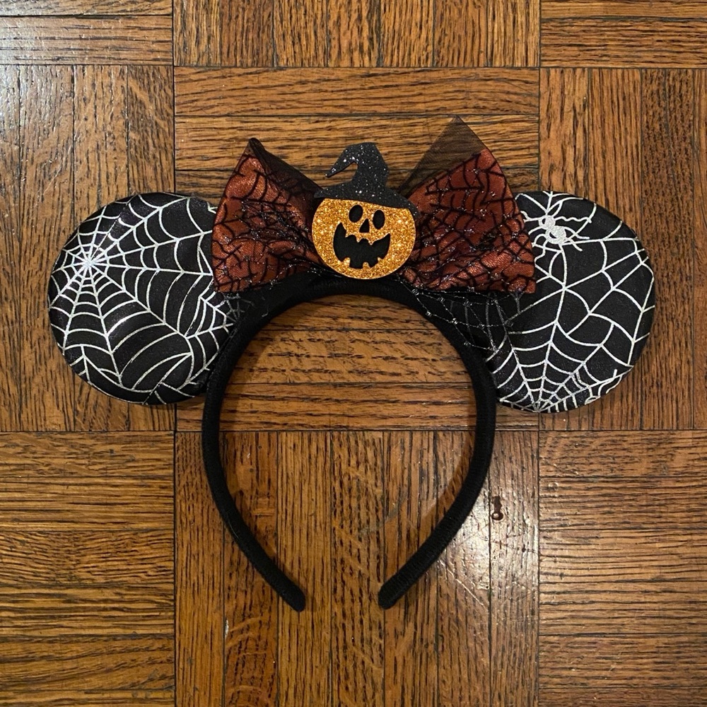 Black Spider Web & Orange Pumpkin Theme Park Ears